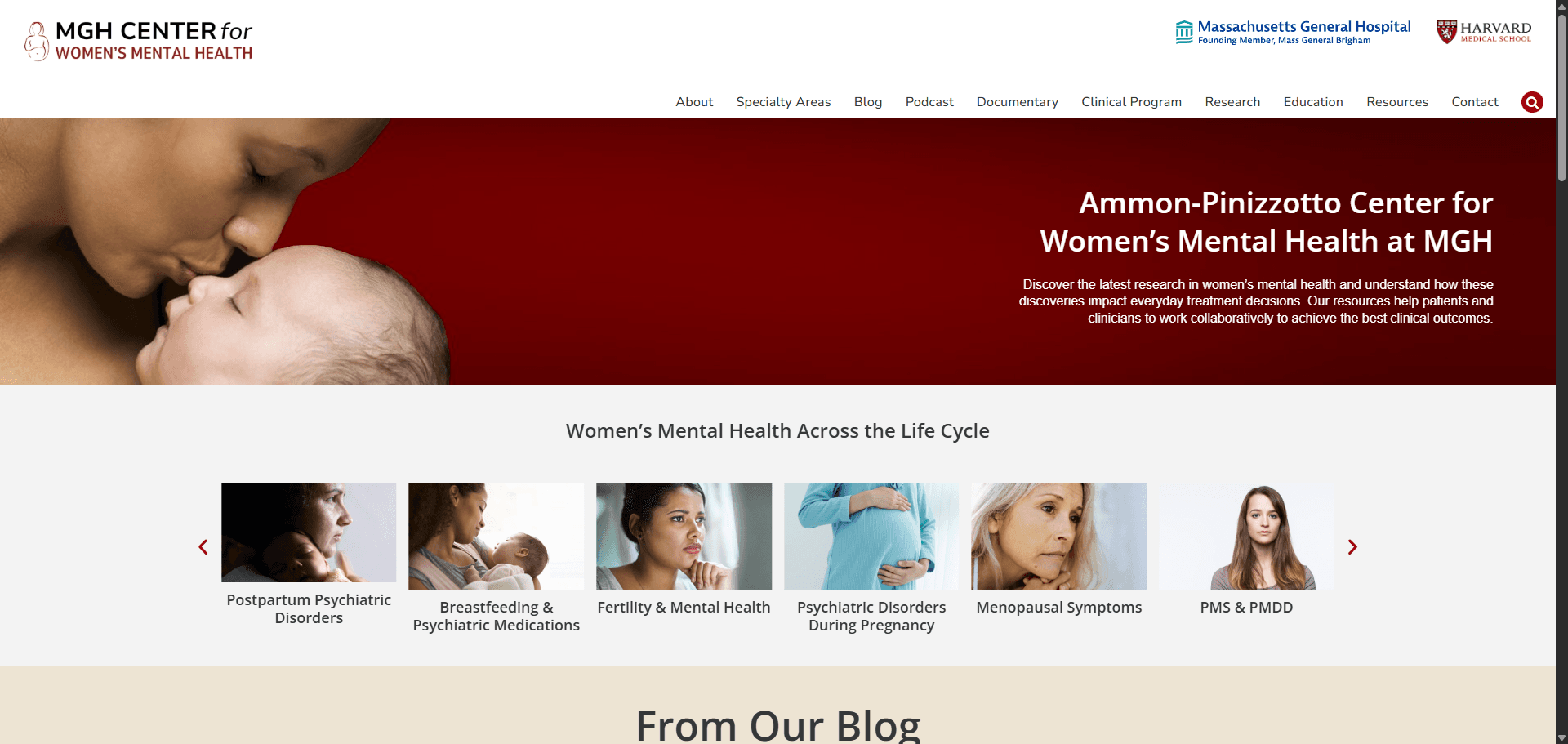MGH Center for Womens Mental Health website screenshot